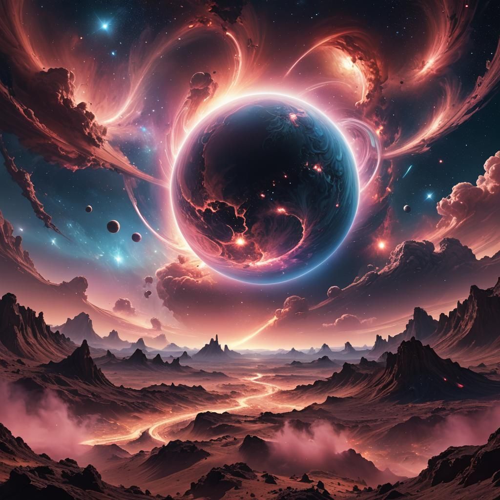 Glowing Planet in Swirling Galaxy: Digital Matte Painting