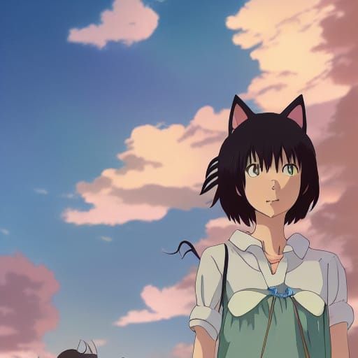 Anime Catgirl in Studio Ghibli Style
