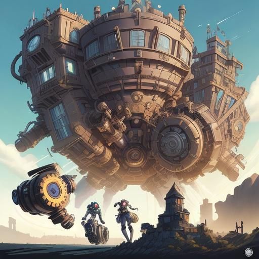 Clockwork Castle on Robotic Legs, Comic Book Art