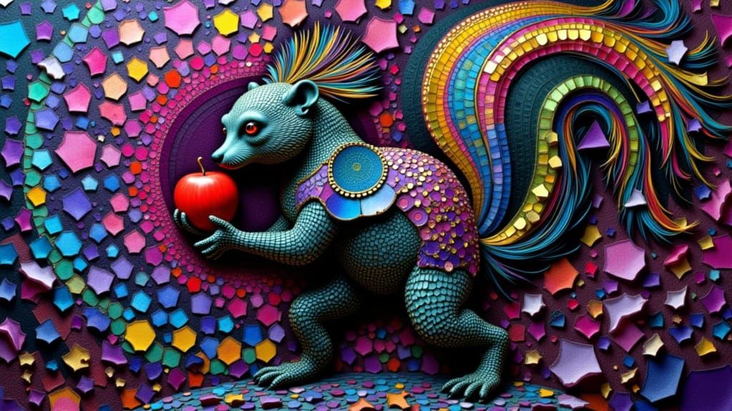 Psychedelic Punk Skunk Collage in Mixed Media Style