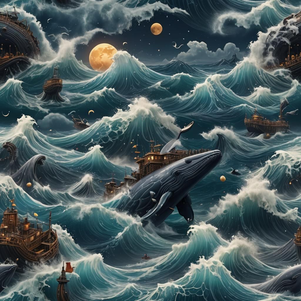 Whale Under Moonlight: Detailed Matte Painting