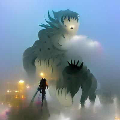 Giant Monster Emerging From Dense Fog