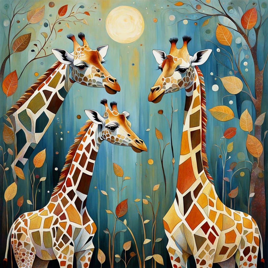 Colorful Abstract Giraffes in Lively Autumn Palette