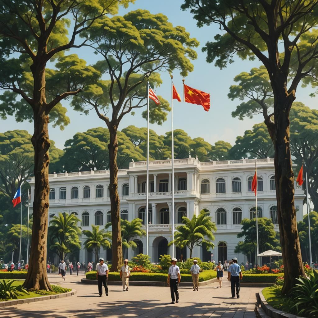 Vibrant Independence Palace, Saigon: Hyperrealistic Splash A...