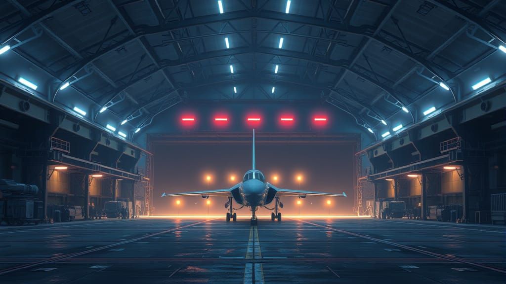 Cozy Military Hangar Bay Under Starry Night