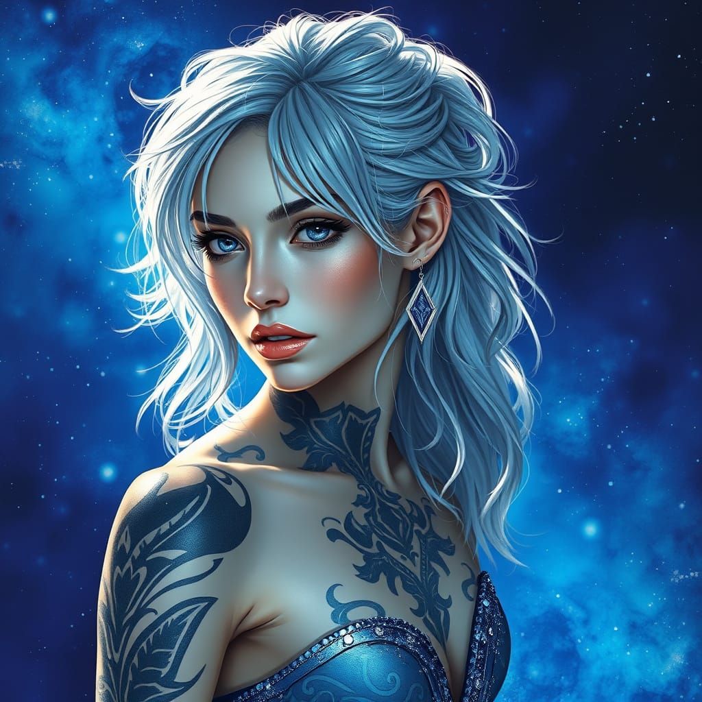Ethereal Woman with Galactic Background, Digital Art