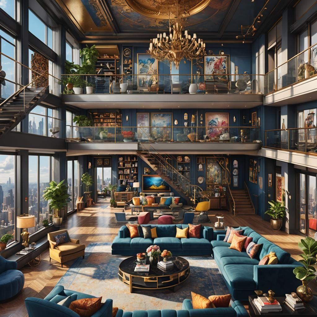 Maximalist Penthouse Interior with City View