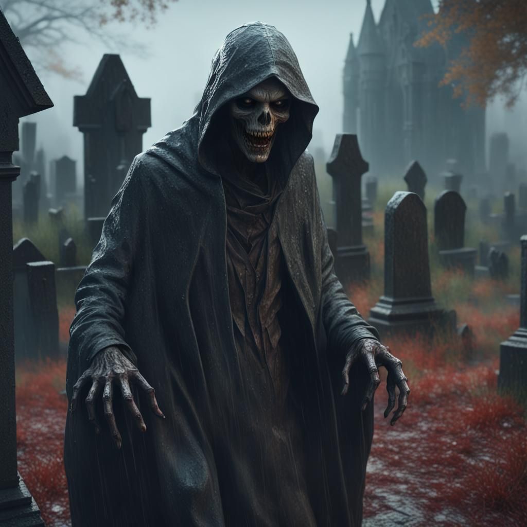 Terrifying Ghoul Lurking in Graveyard: Photorealistic 8k Ren...