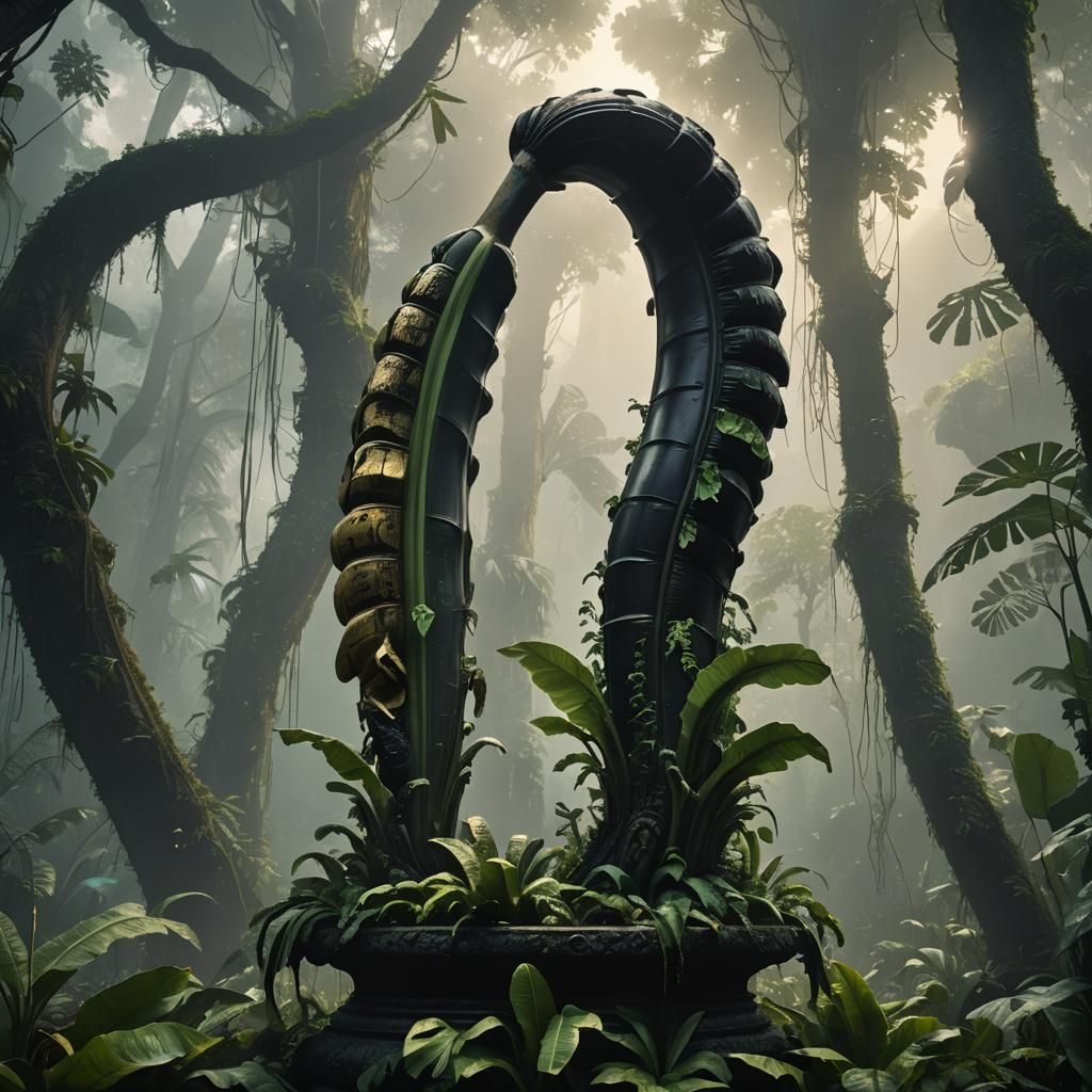 Mystical Jungle: Black Banana on Stone Pedestal