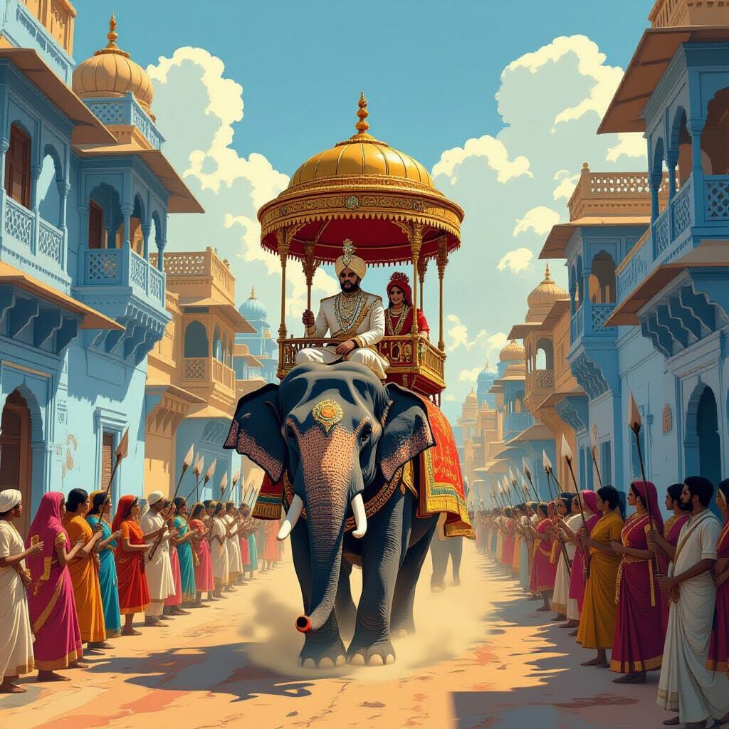 Maharaja Rides Elephant Through Jodhpur, Anime Style