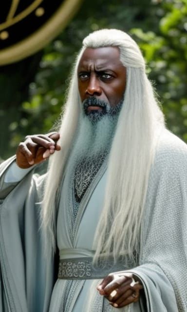 Idris Elba as Archmage Saruman in White Robes