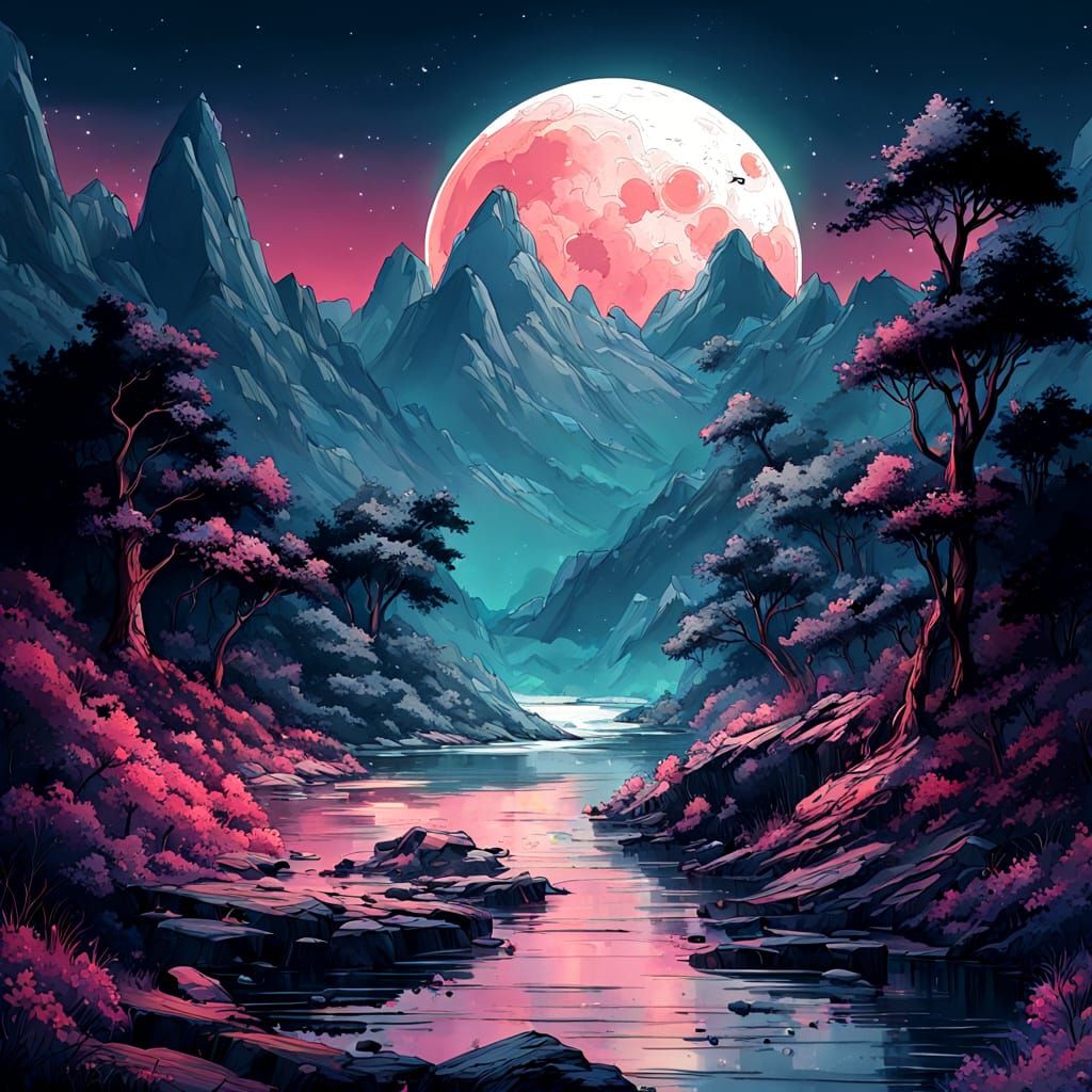 Surreal Moonscape in Ink and Oil