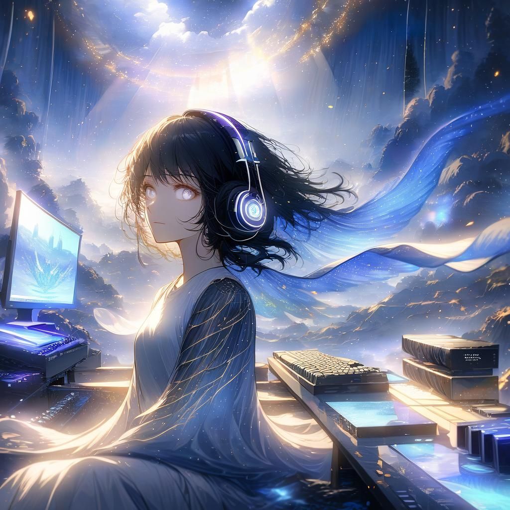 Gamer Girl at Professional PC Setup with God Rays