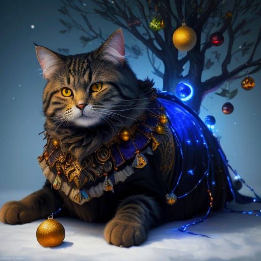 Whimsical Christmas Cat in Splendid Decor