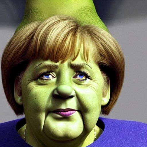 Angela Merkel as Shrek with Shrek Ears