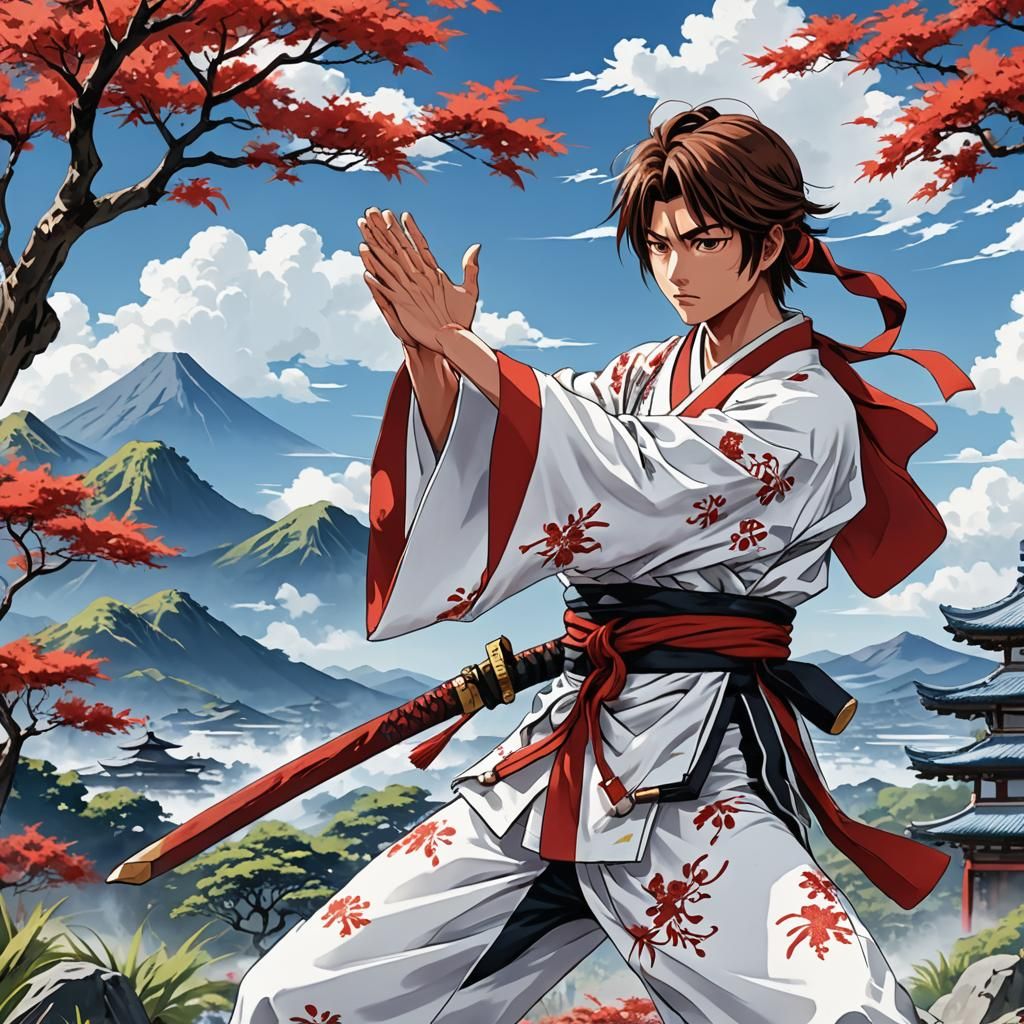 Anime Boy in Kimono Fighting Stance