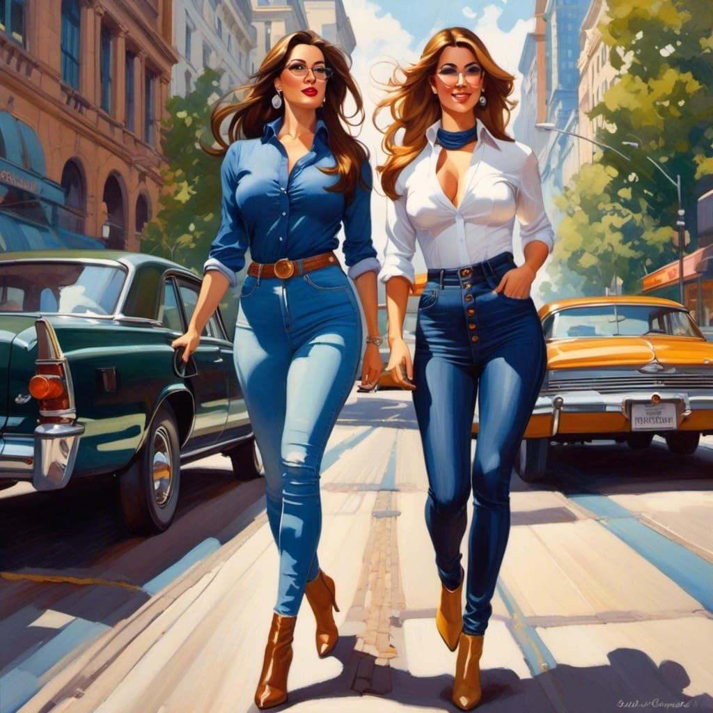 Businesswomen Explore City in Glamour Lighting