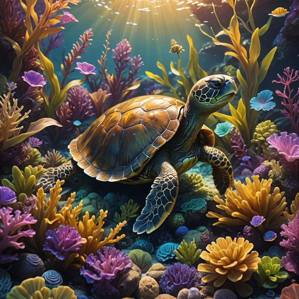 Cute Turtle Baby in an Oceanic Fantasy World