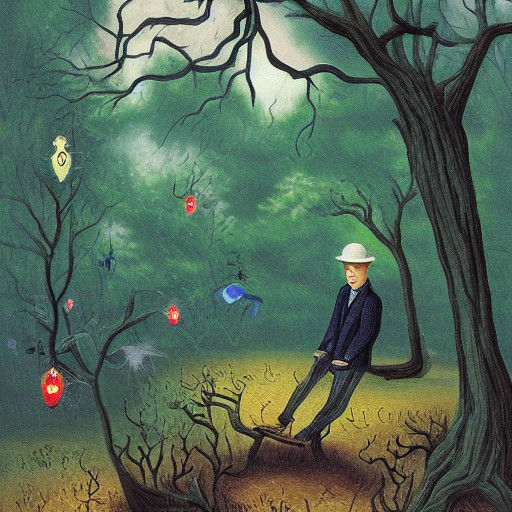 Surreal Whimsy in a Cartoonish Forest Scene