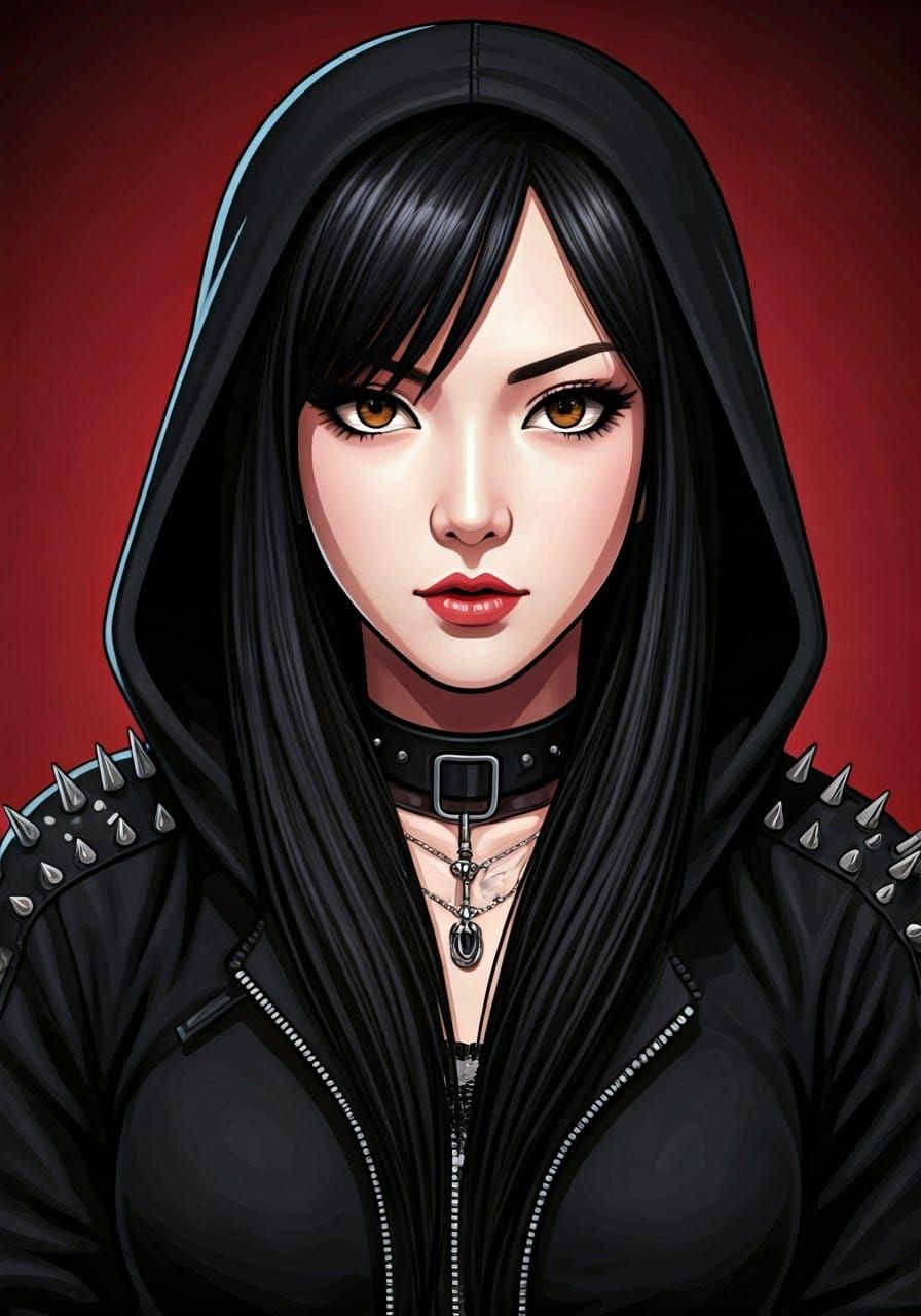 Edgy Korean Woman in Gothic Hoodie, Shounen Anime