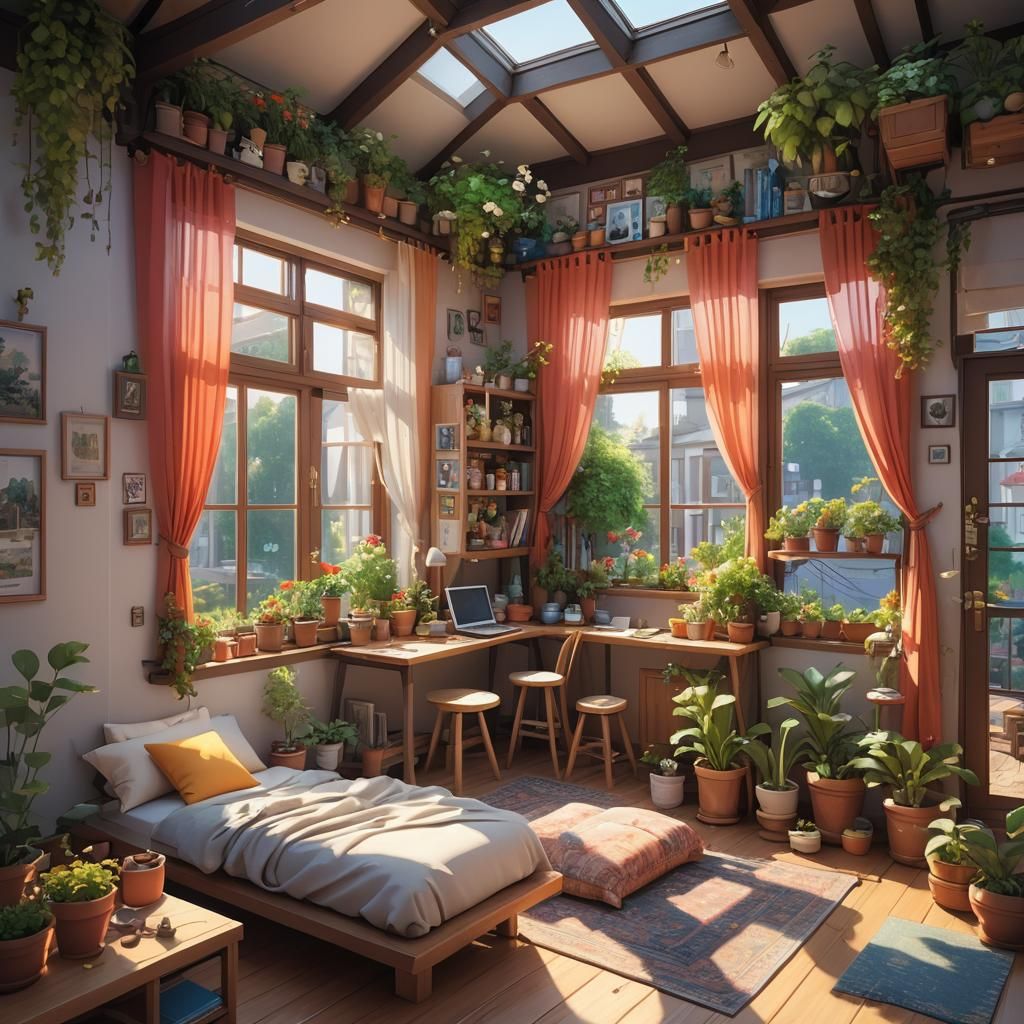 Miniature House with Roof Garden: 3D Anime Art