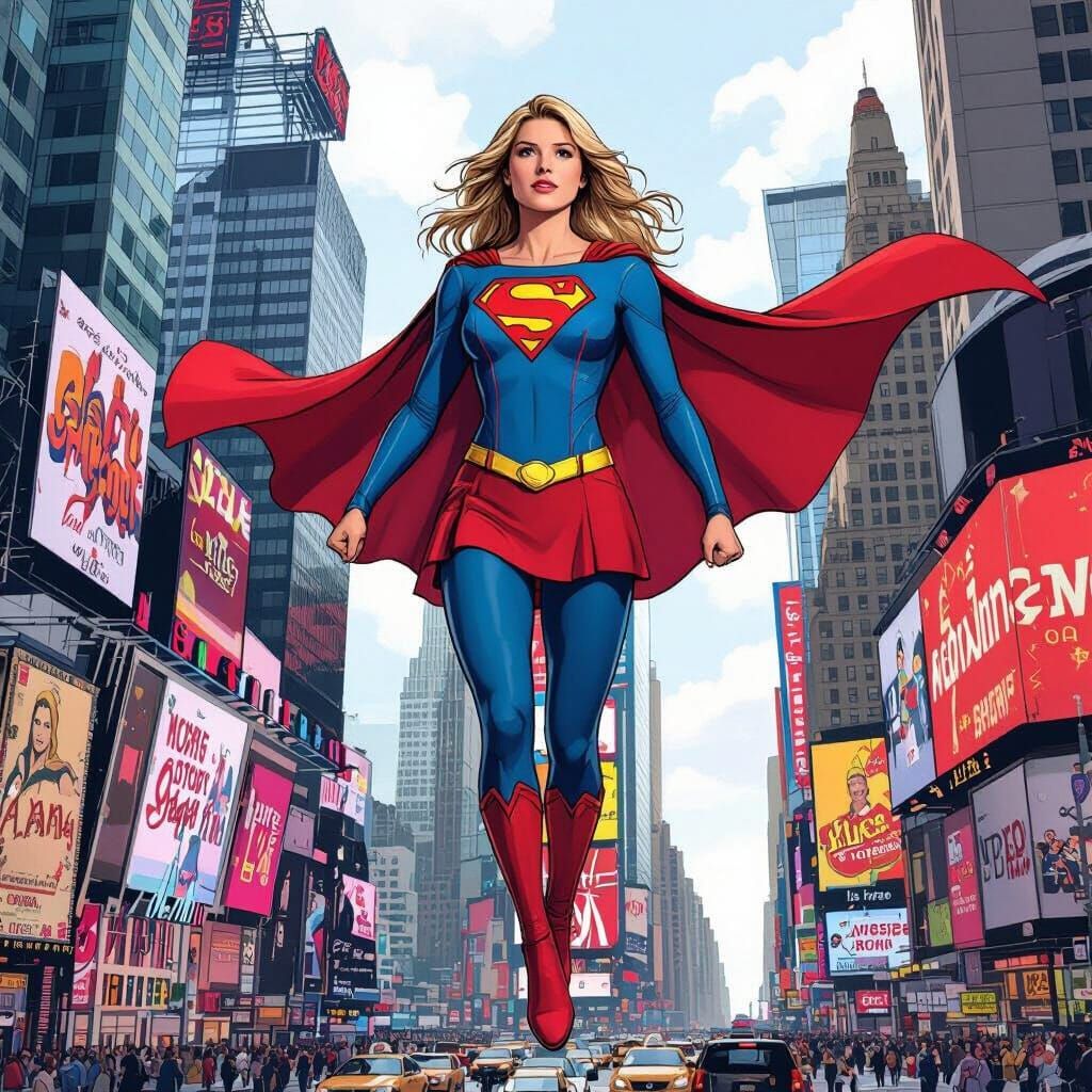 Supergirl Lands in Times Square, Comic Book Art