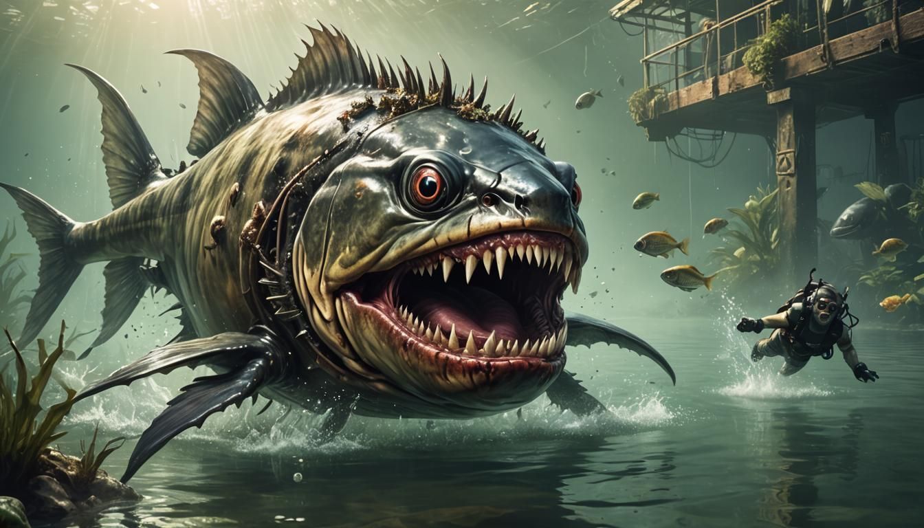 Scary Biopunk Piranha Attacks Diver