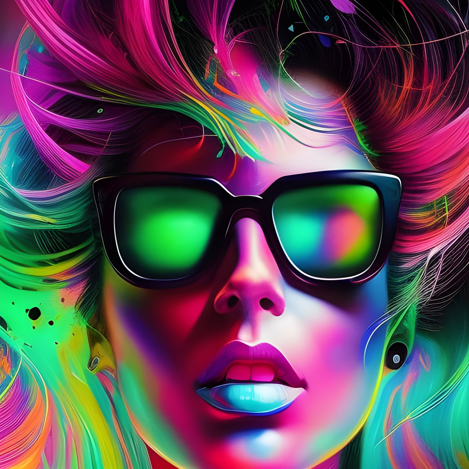 Neon Portrait with Swirling Tattoos in Blacklight