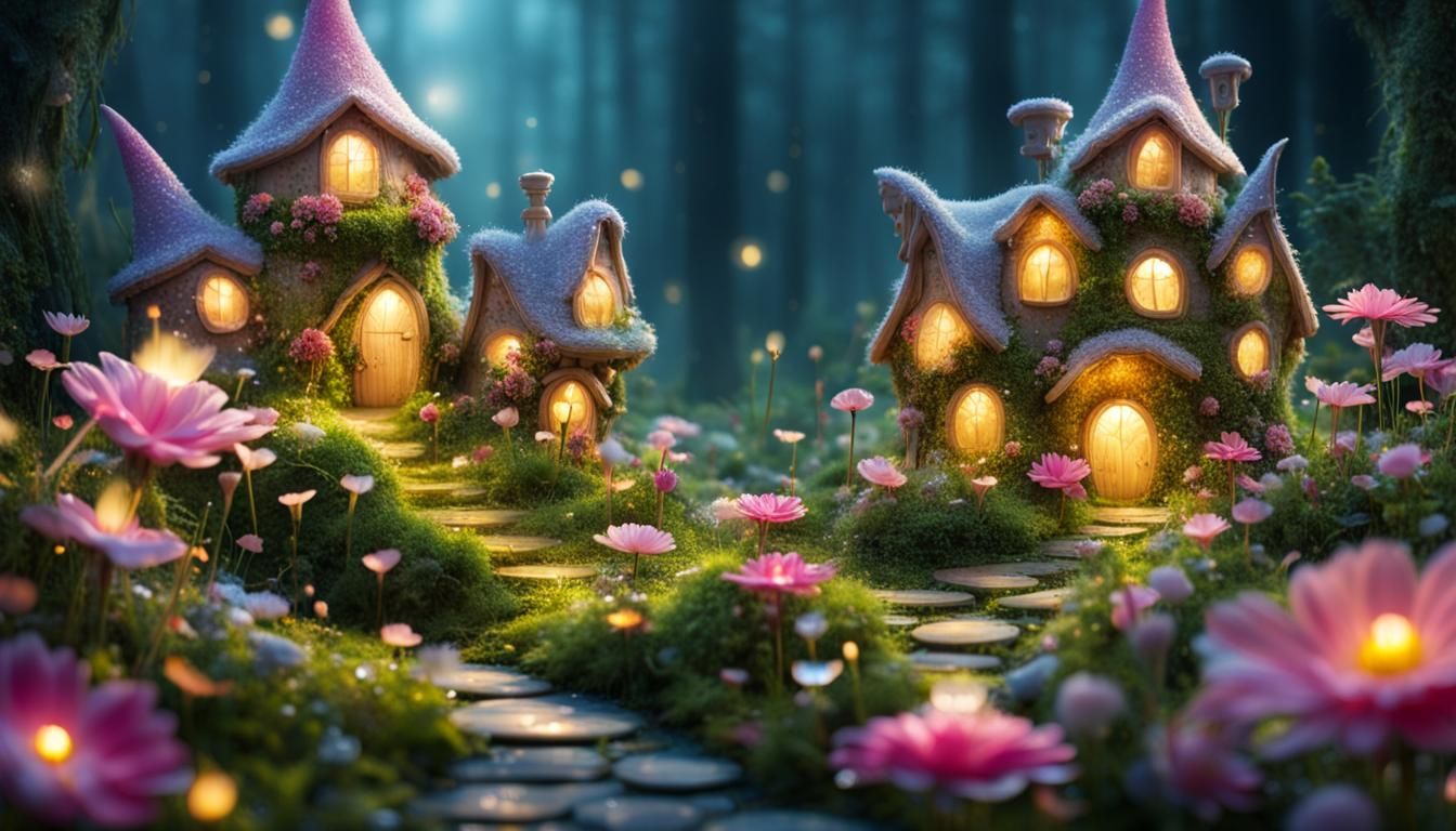 Enchanted Fairy Village Dancing in Dewdrop Light