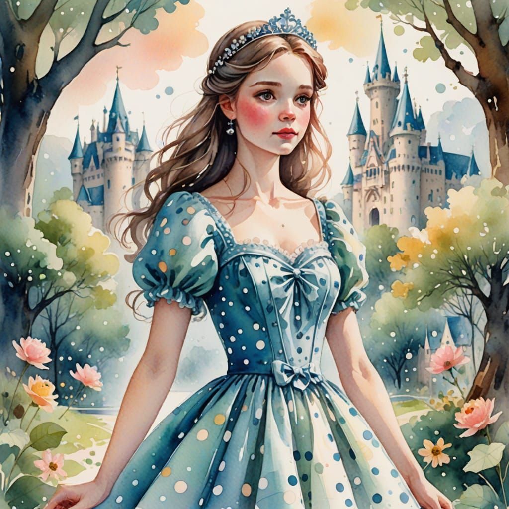 Princess in Polka Dots: Whimsical Watercolor Illustration