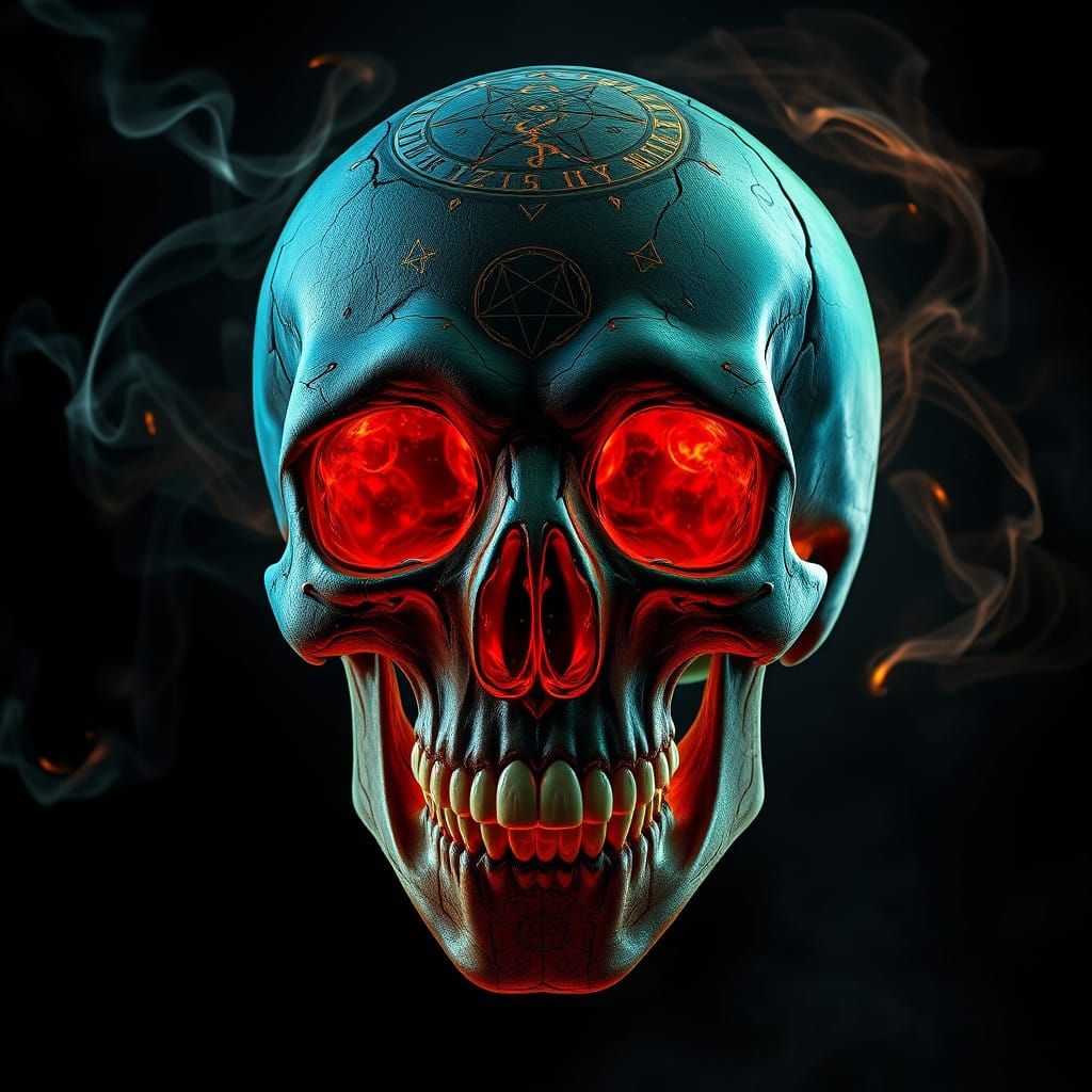 Intricately Detailed Human Skull with Mystical Symbols in a...