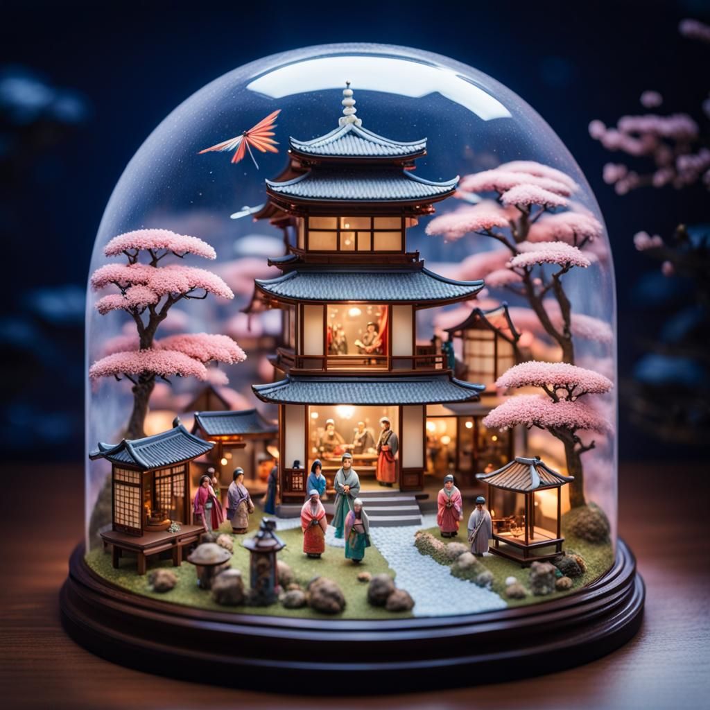 JAPANESE VILLAGE SNOW GLOBE