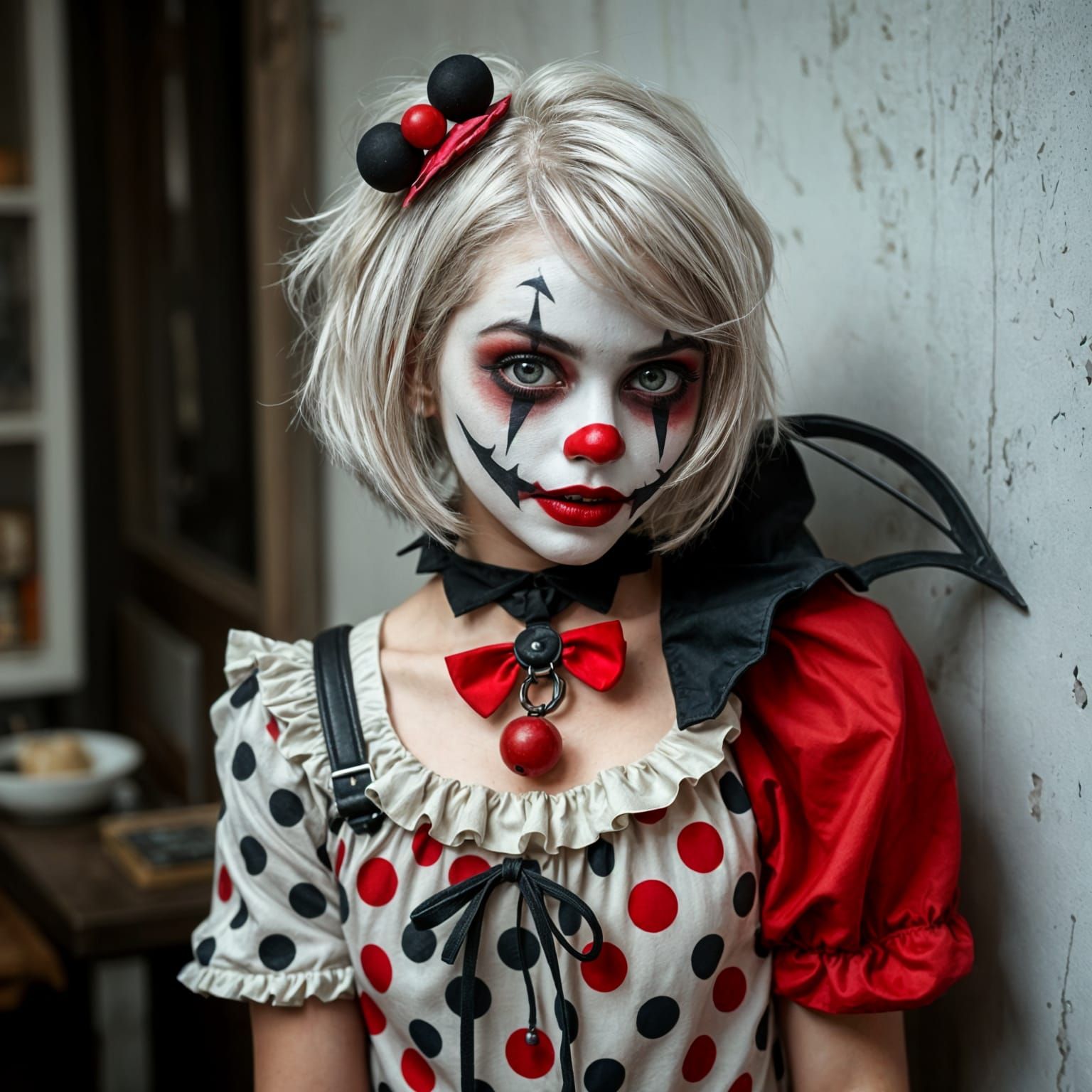 Gothic Vampire Clown Tomboy in Dark Attire