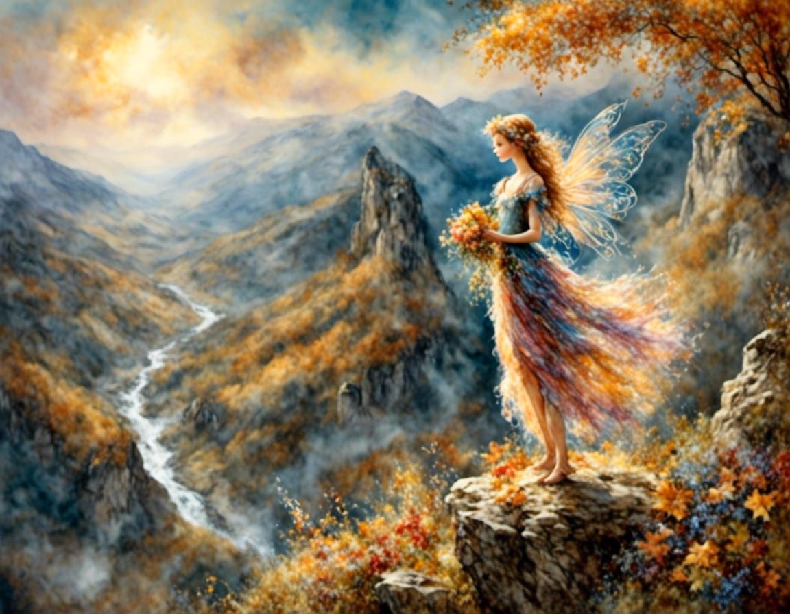 Earth Fairy Overlooking Autumn Gorge