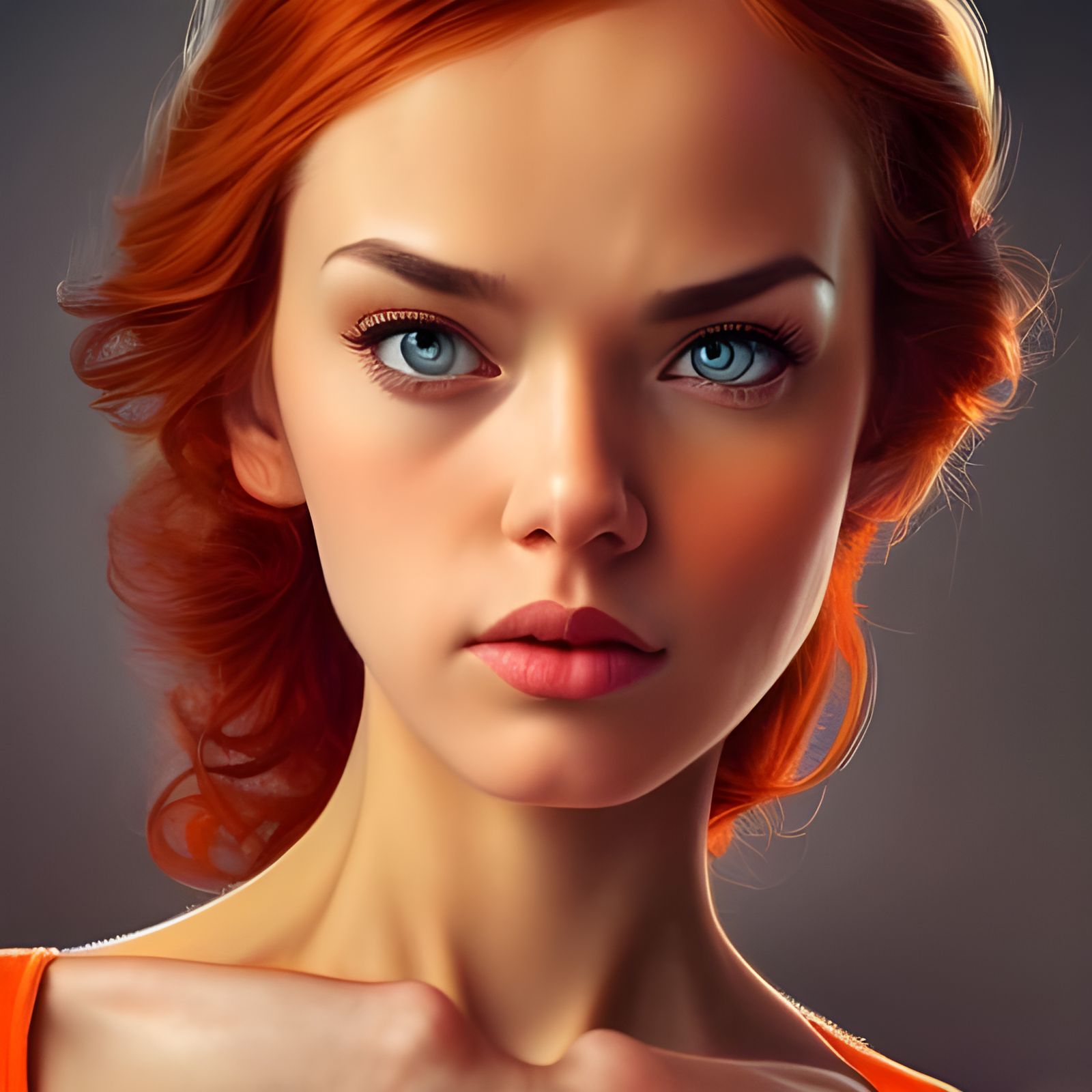 Gorgeous Woman in Orange: Hyperrealistic Portrait