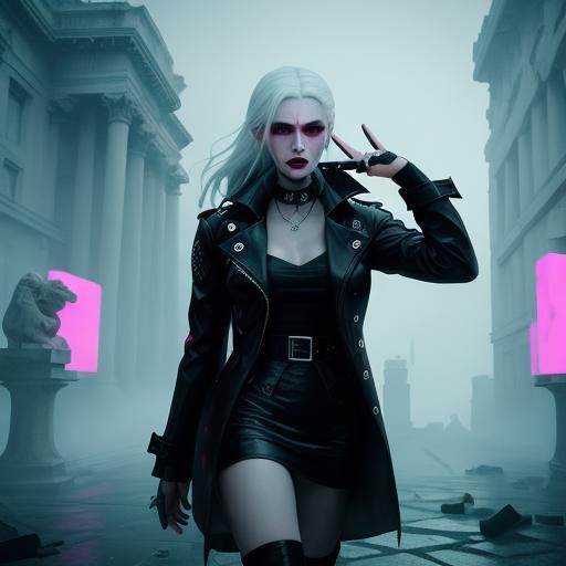 Vampires and Ghosts in Cyberpunk Neon Cityscape