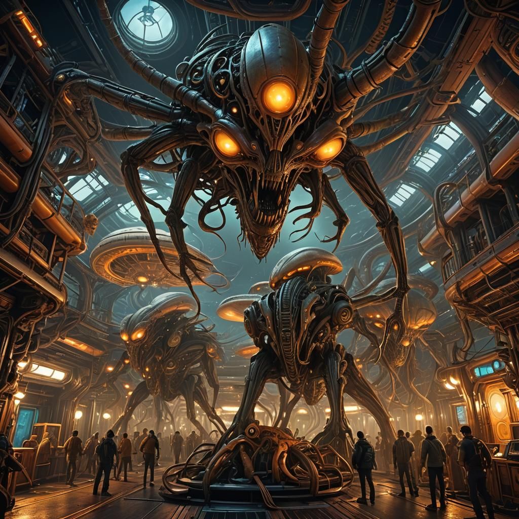 Aliens Invade Rig Deck in Hyper-Realistic Digital Art