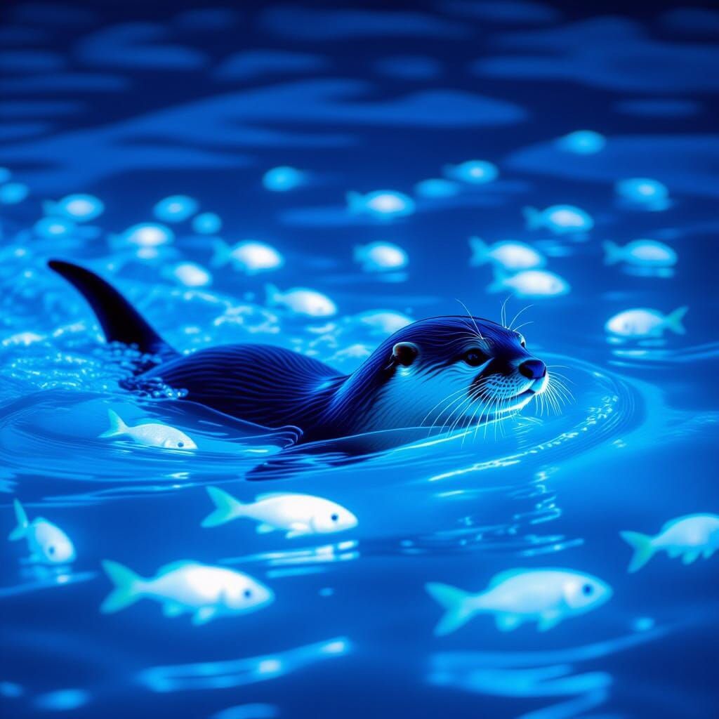 Bioluminescent Otter's Magical Night Swim