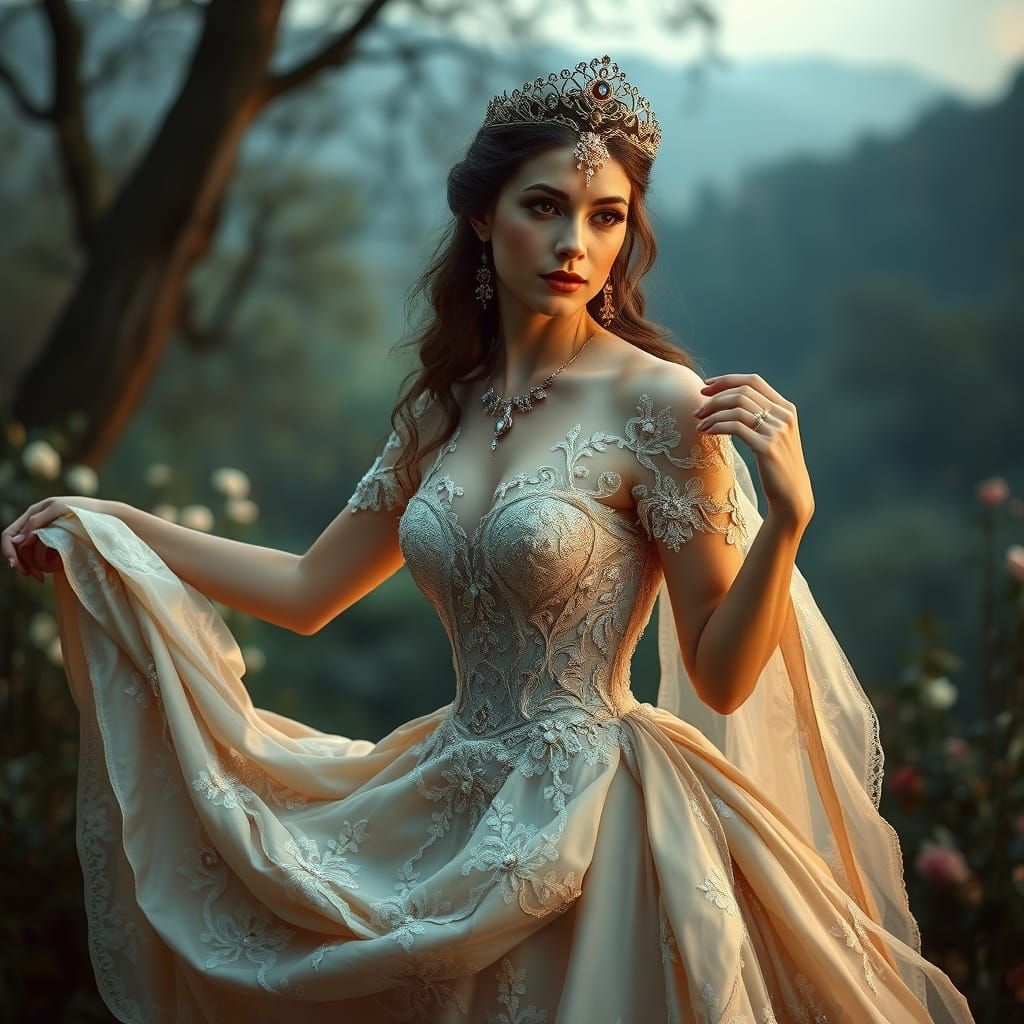 Elegant Maiden in a Klimt-Inspired Gown