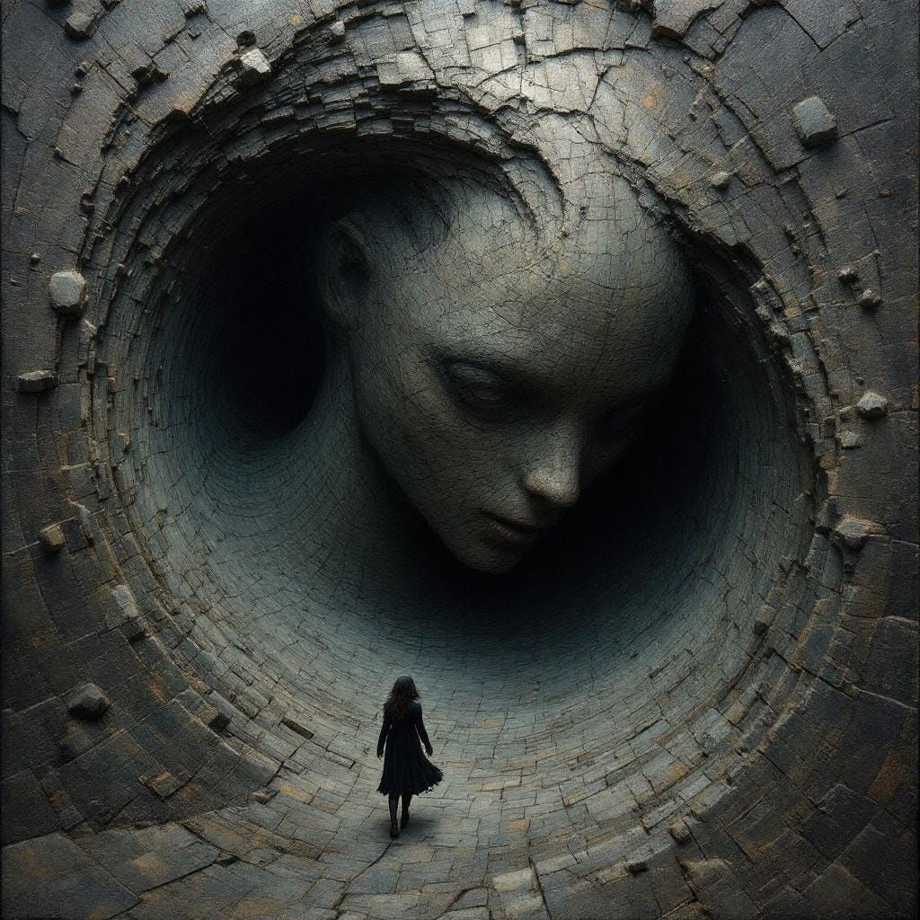 Dark Tunnel Vision with a Witch in Metahorror Style