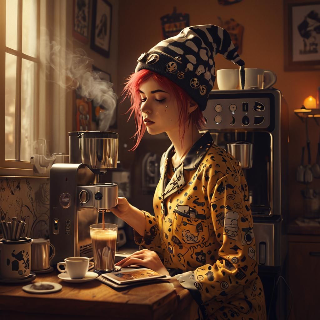 Picture perfect realistic Adorable punk in pajamas and a nig...