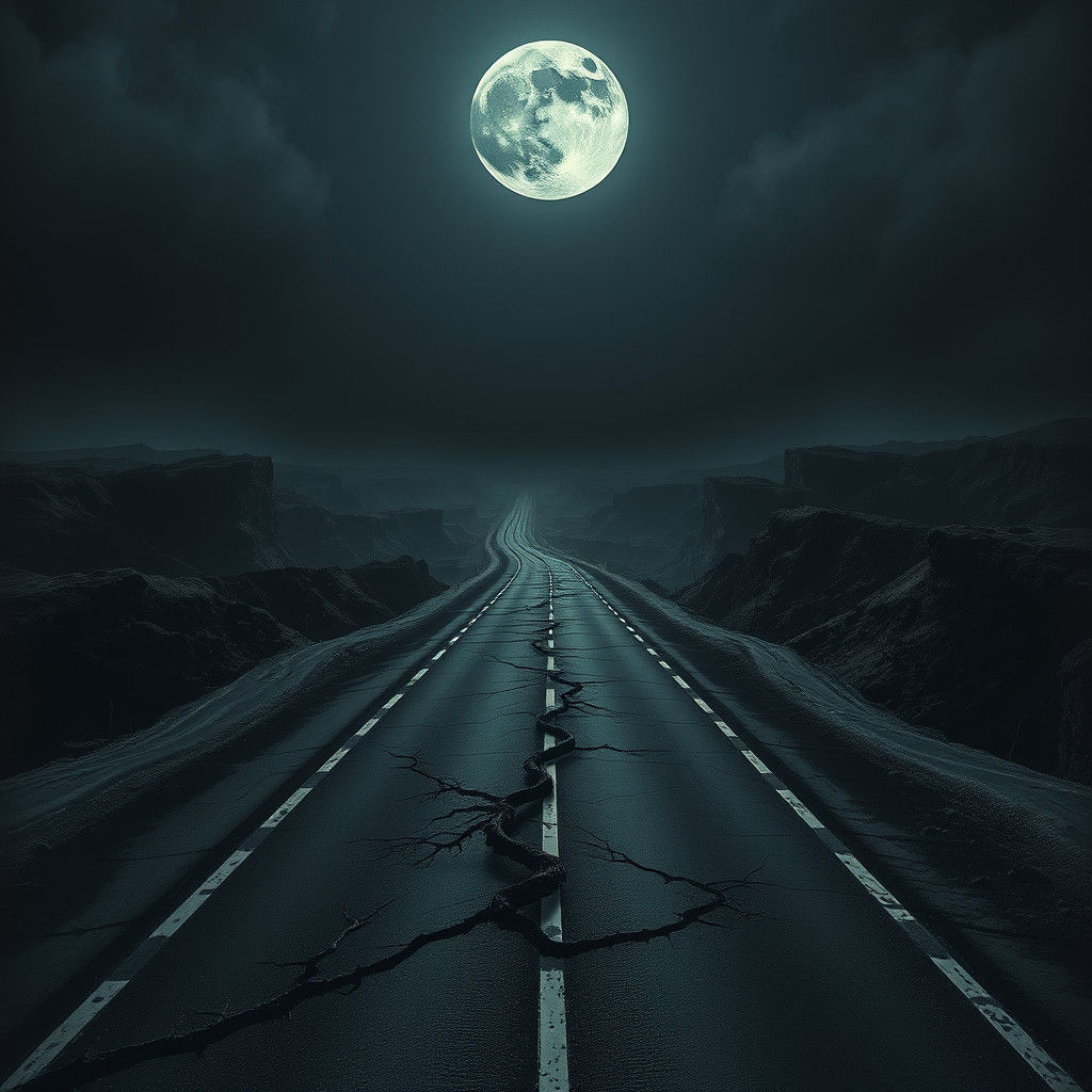 Ominous Highway to Underworld in Dark Surrealism
