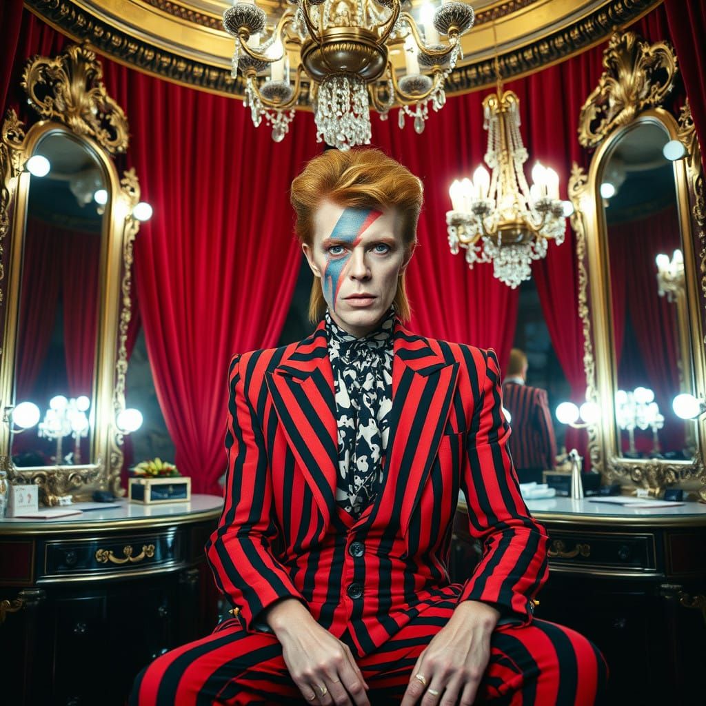 Glam Rock Icon Dressed in Ziggy Stardust Inspired Velvet Sui...