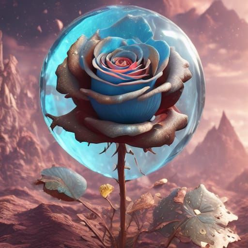 Whimsical Fantasy Roses in a Teal Orb: Magical Realism Oil P...