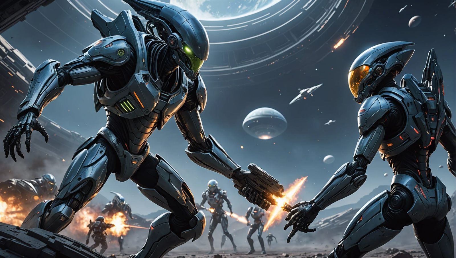 Epic Space Battle: Humans vs Aliens in 3D Anime Art