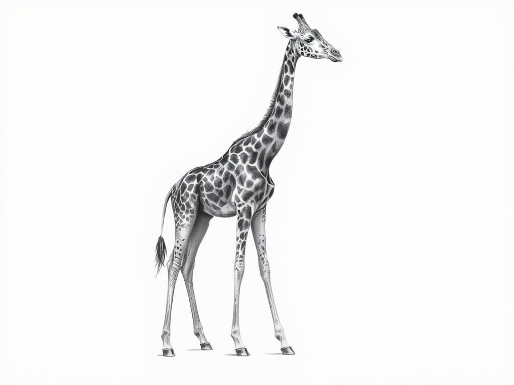 Majestic Giraffe Charcoal Pencil Drawing