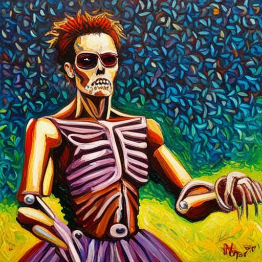 Terminator in Tutu: Neo-Impressionist Oil Painting