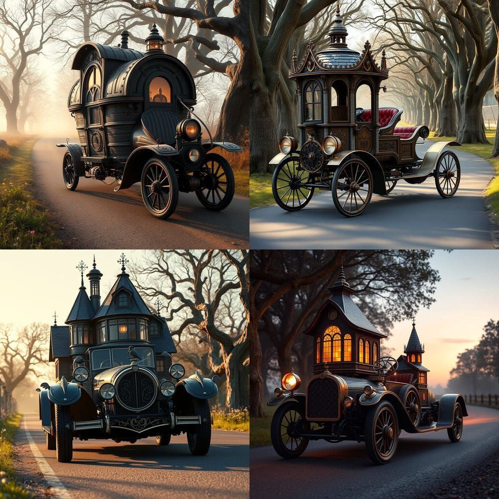 Whimsical Gothic Mobile Mansion Cruises Countryside Roads