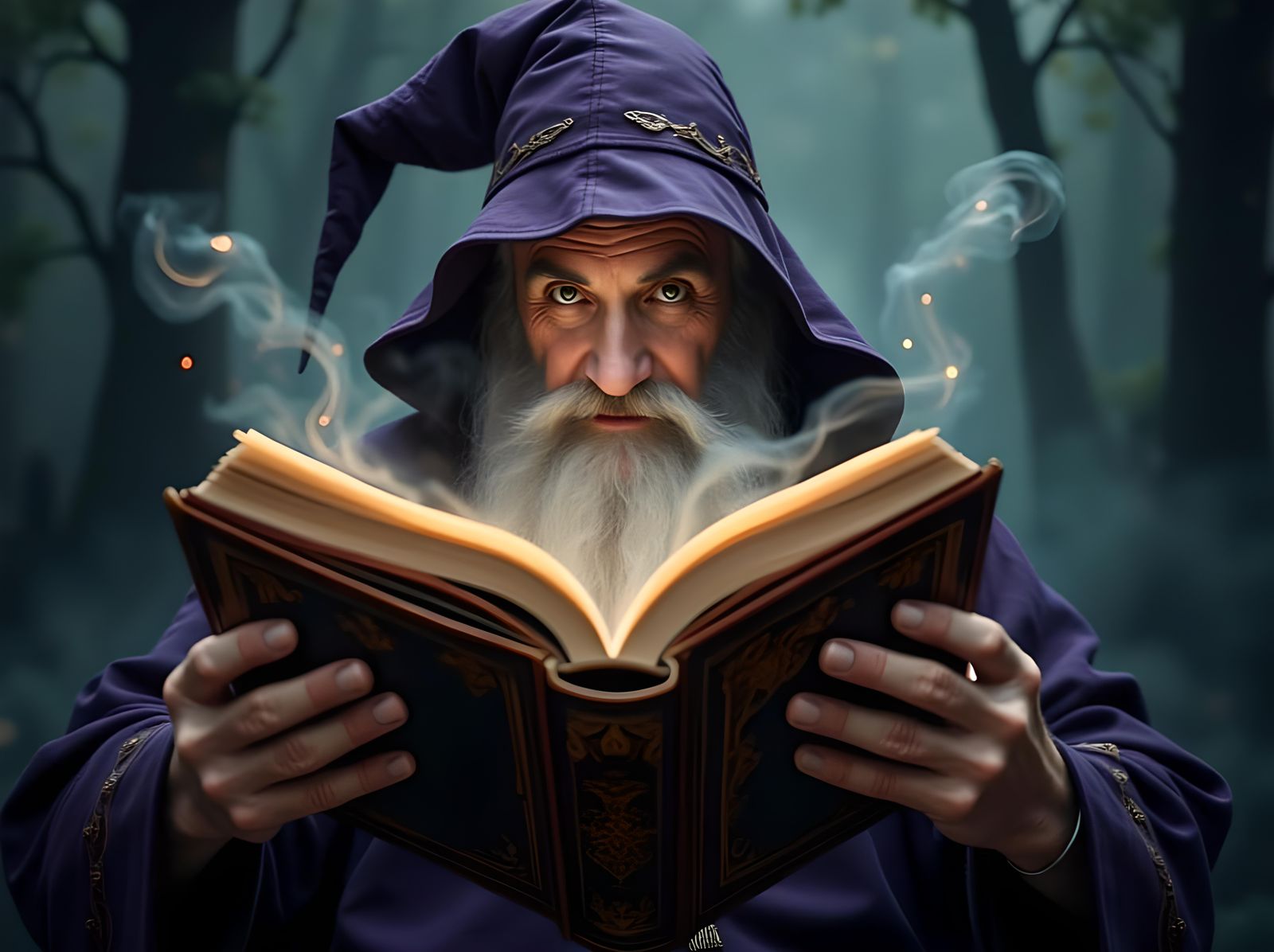 Wizard with Open Spell Book and Magic