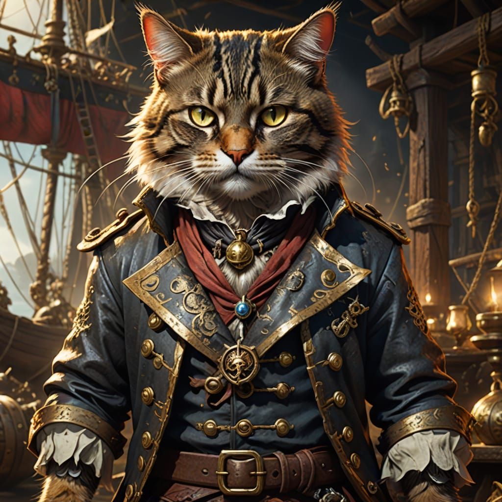 Cat Pirate Concept Art with Treasure Map